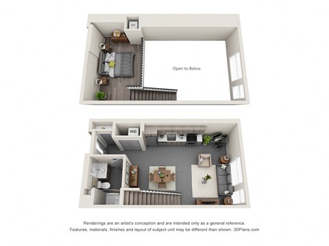 Floor plan for studio, 1 bath, 885 sqft